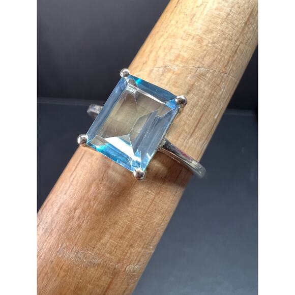 Blue topaz emerald cut sterling silver ring size 7 - Picture 10 of 16
